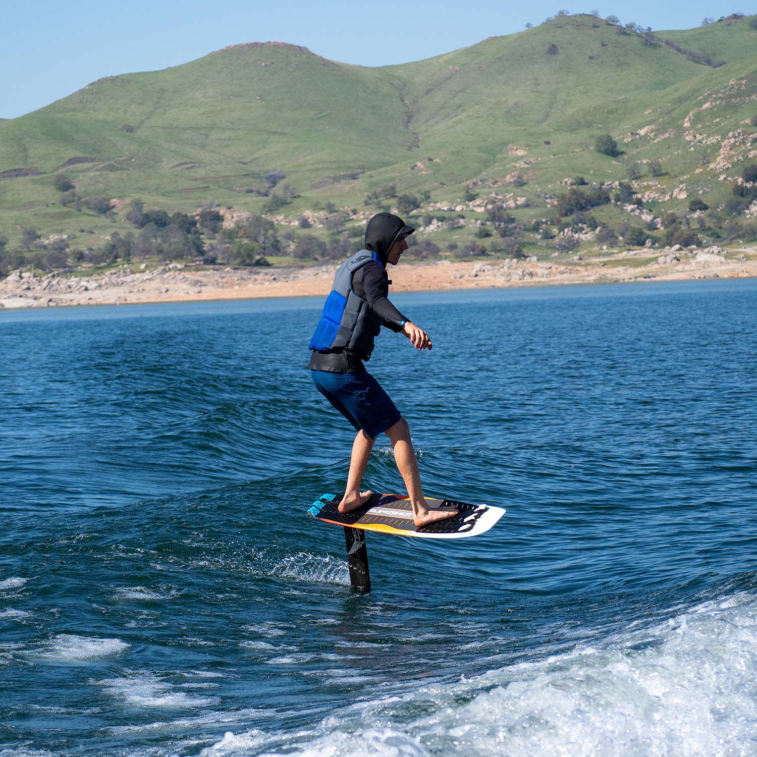 Wake foil surfing at Millerton Lake